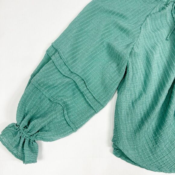 Free People Out Of Town Green Long Balloon Sleeve Boho Peasant Top Medium - Picture 7 of 12